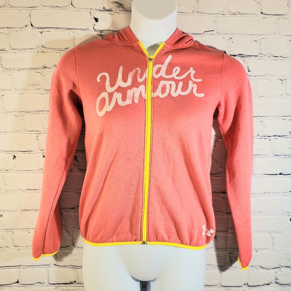 💥 UNDER ARMOUR Pink Zip Up Hoodie Large but a medium fit!